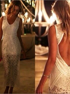 Sabo Skirt Womens Ivory Lace Sleeveless Open-Back Maxi Dress Size 2